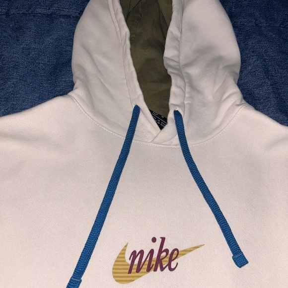 Nike Men's Medium White and Tan Plaid Hoodie - Picture 3 of 5